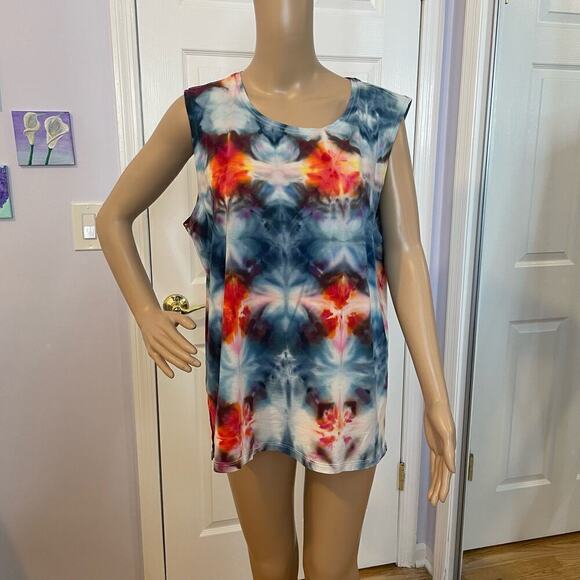 handmade tie dyed ladies tshirt shibori argyle tank XL blue - Picture 2 of 7